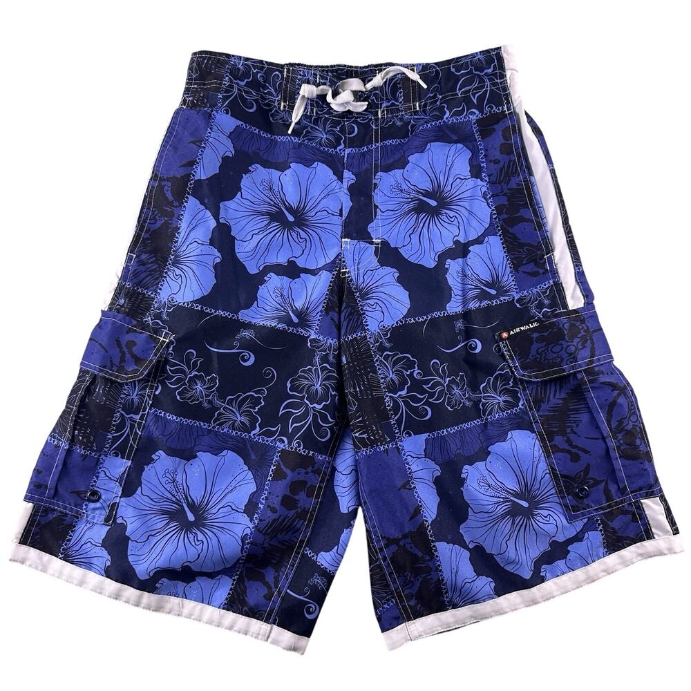AIRWALK Men’s Size Small SWIM TRUNKS BOARD SHORTS Blue Floral Mesh Lining
